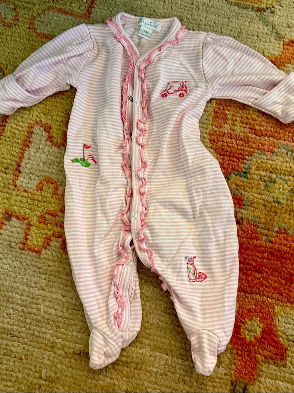 Kissy Kissy Pink & White Golf Ruffle Footie